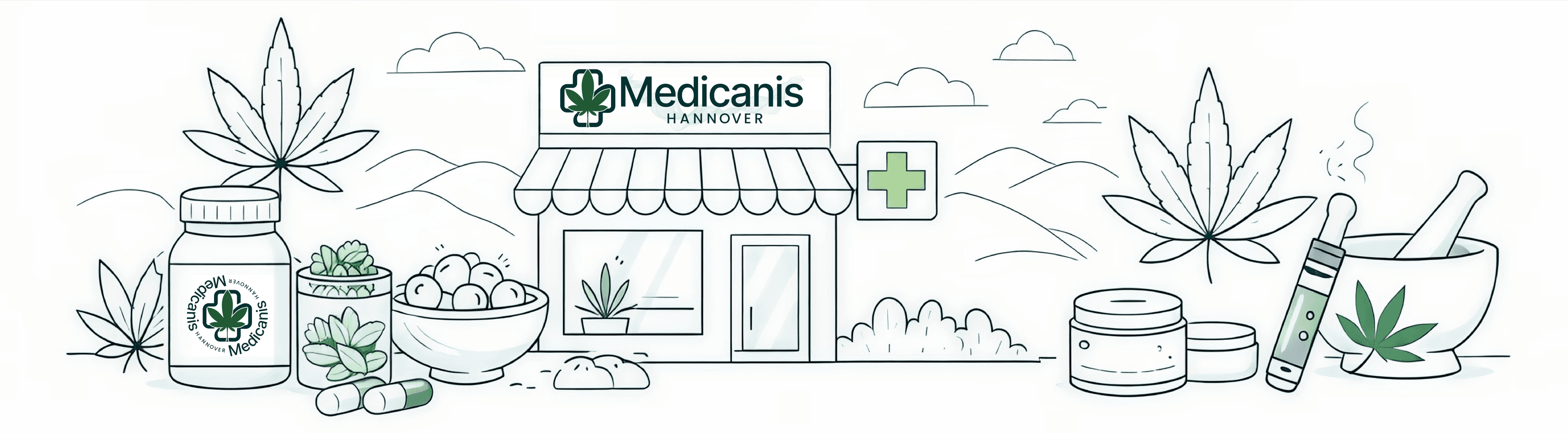 Zeichnung einer Cannabis Apotheke